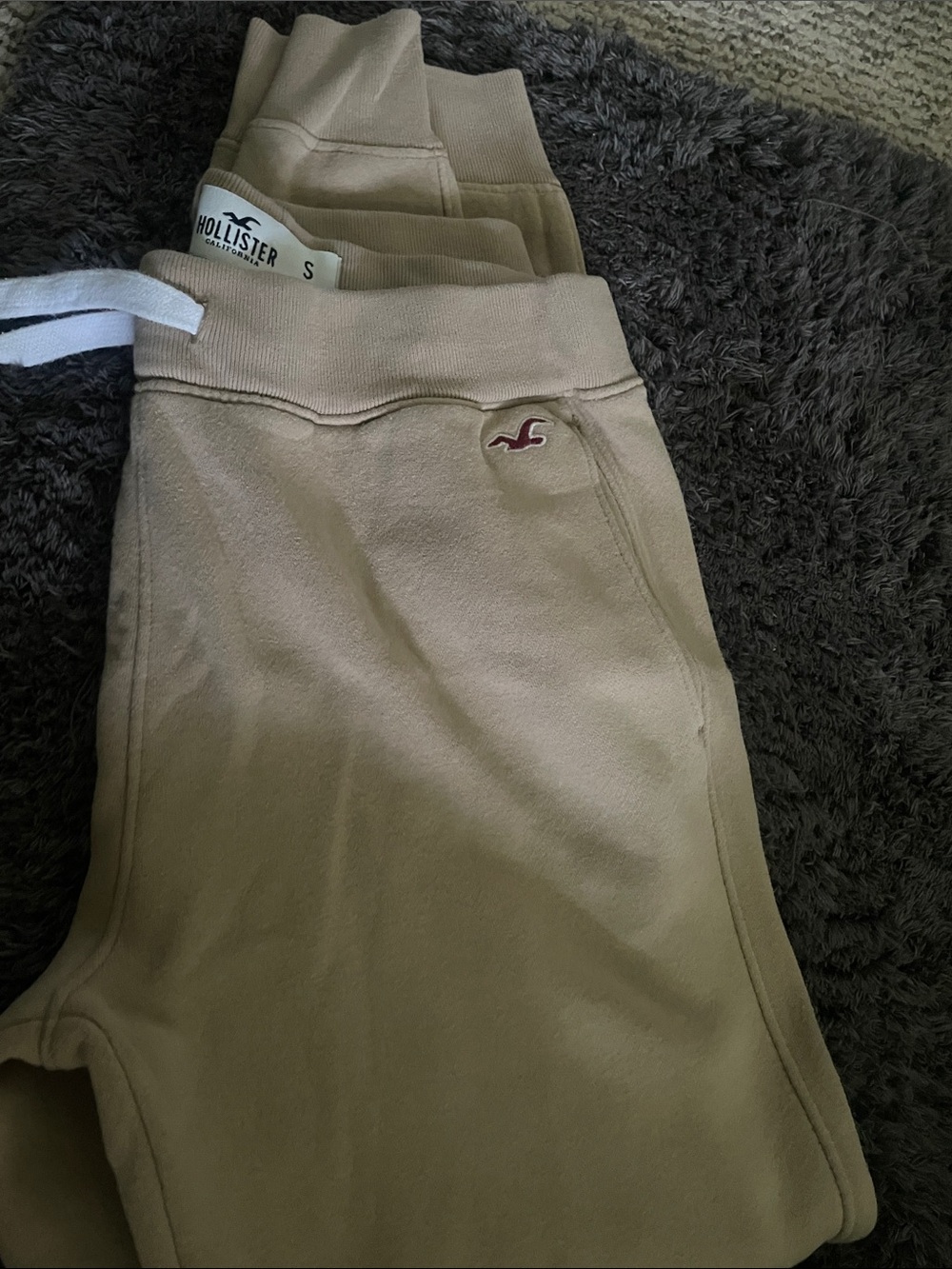 Hollister Kids Tan Sweat Joggers with Maroon Logo